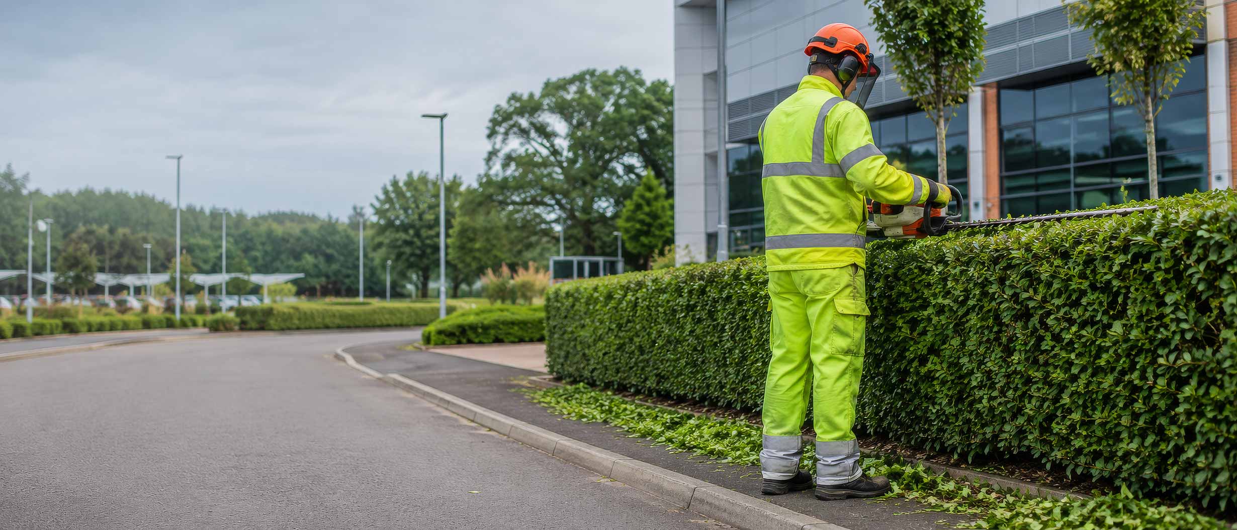 Commercial hedge maintenance on a managed site